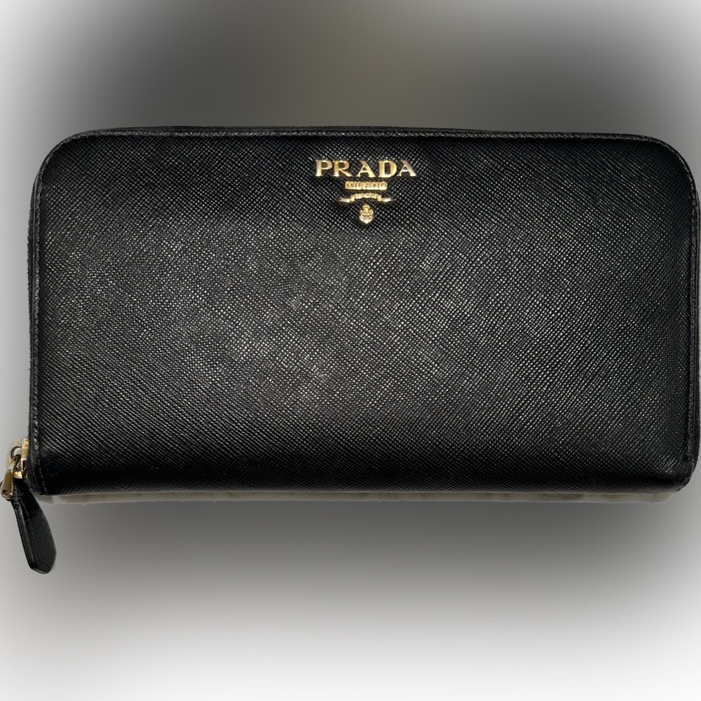 PRADA Authentic Black Saffiano Lux Leather Continental Wallet